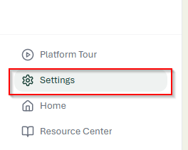 Sidebar menu with the Settings option highlighted