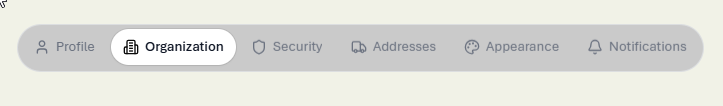 Settings tab bar with the Organization tab selected