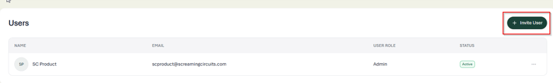 Users list with the Invite User button highlighted